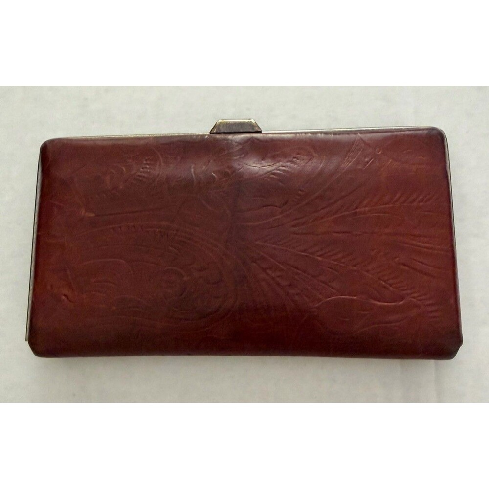 VTG American Leather Co. Credit Card Wallet Change Purse Embossed Kiss-lock